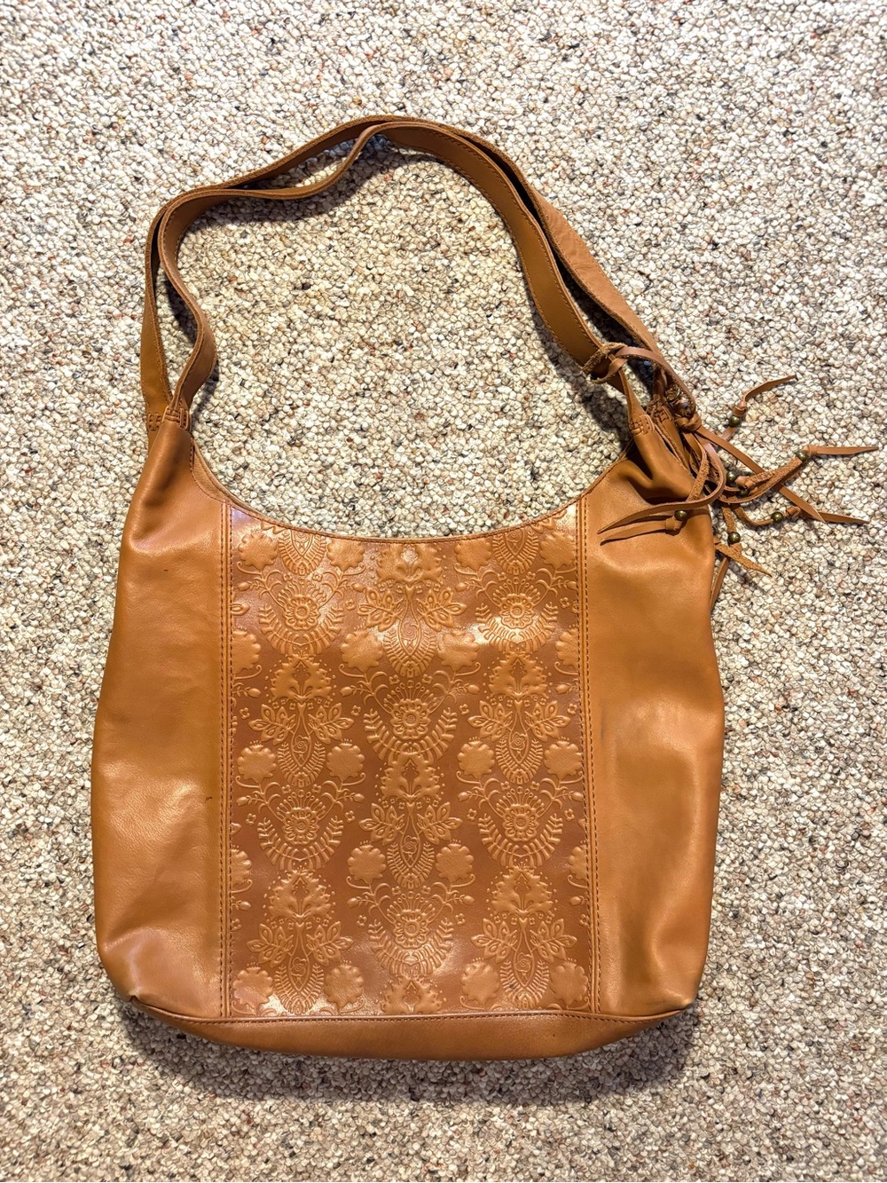 The Sak Tan Leather Embossed Shoulder Bag